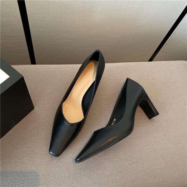 

dress shoes thick high heels women pumps square toe 2021 arrivals shallow solid color elegant office work woman party, Black