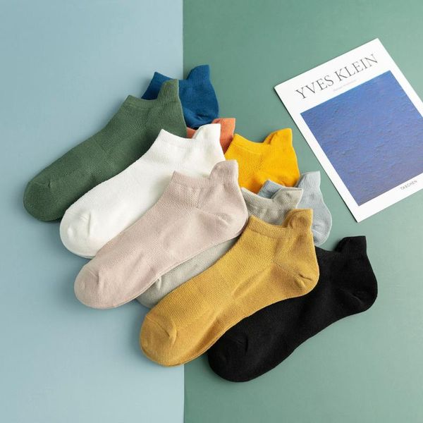 

men's socks summer 5 pairs socksset cotton mesh breathable heel protector big size fashion solid soft japanese style deodorant, Black