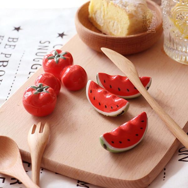 

chopsticks ceramic cute red watermelon/tomato chopstick holder creative home fruit spoon fork kitchen tableware