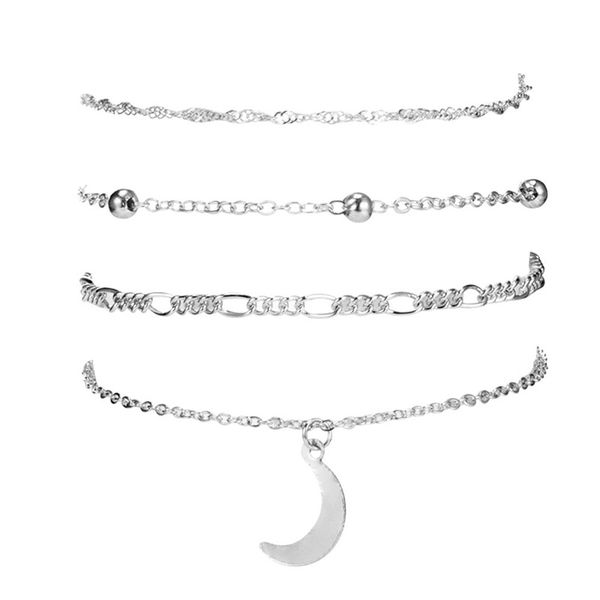 

anklets vintage silver color multilayer for women bohemian moon shape beads anklet bracelet 2021 boho jewelry, Red;blue