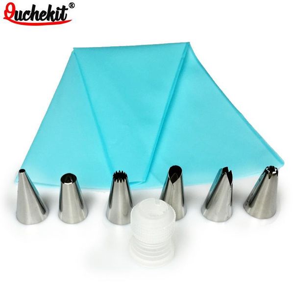

cake tools 8 pcs/set decorating silicone icing piping cream pastry bag + 6 stainless steel nozzle tips converter dfa36