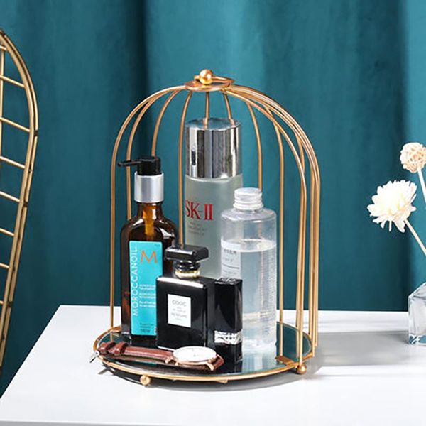 

hooks & rails nordic deskcosmetic storage holder creative iron birdcage rack bedroom bathroom skin care organizer toiletries shelf