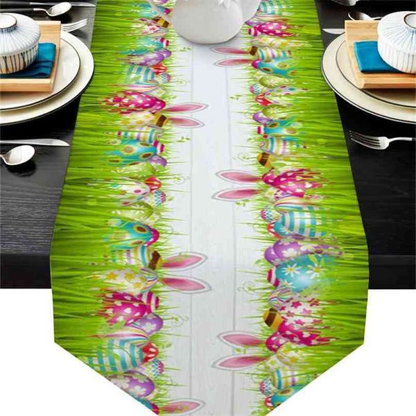 Ovos de Páscoa Ears de Coelho Grass Table Runner Decoração Do Casamento Bolo Pano e Placemat Holiday 210709