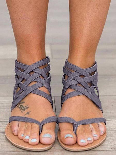 

sandals flat open toe roman summer beach shoes for women ladies fashionable casual solid color, Black