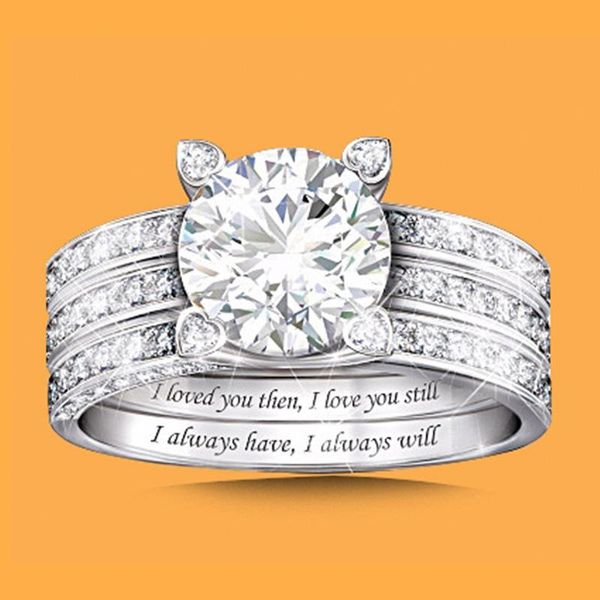 

wedding rings ring female trend geometric inlaid white zircon two-in-one 2021 latest fashion ladies anniversary jewelry, Slivery;golden