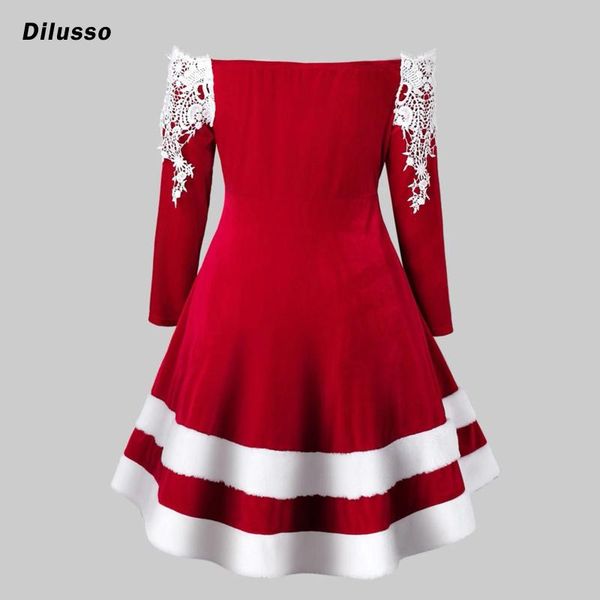 

casual dresses 2021 kerst christmas dress women off shoulder print vintage evening party flare weihnachten costume clothes, Black;gray