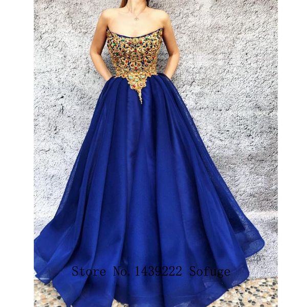 

party dresses royal blue pleat evening prom strapless golden appliques beads vestidos de fiesta robe soiree plus size, White;black