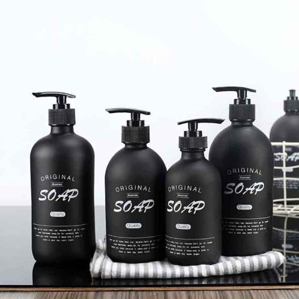

liquid soap dispenser 500ml black glass shampoo bottle bathroom lotion storage jar household refillable bottles l3