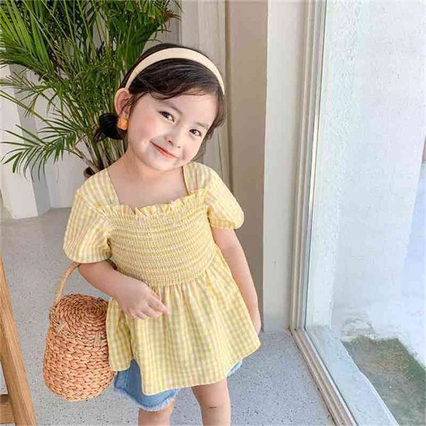 

summer arrival girls fashion plaid t shirt kids cotton clothes 210528, Blue