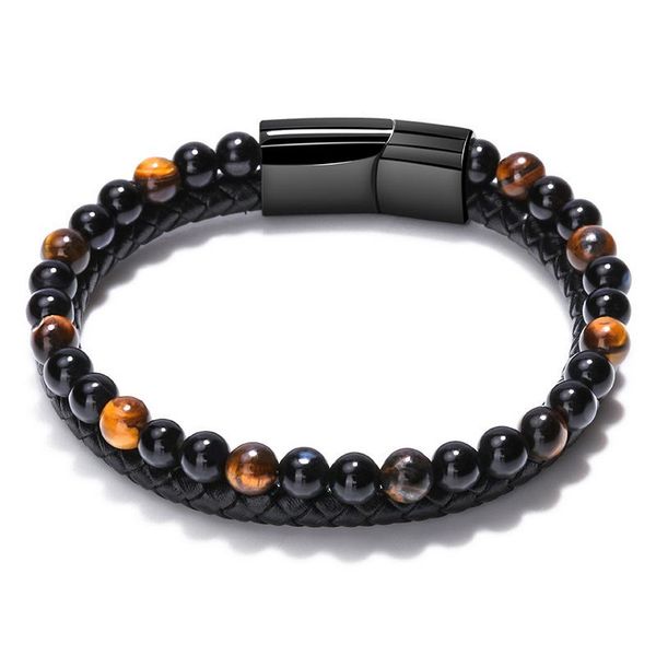 

bangle hand woven tiger eye natural stone bracelet men's string accessories retro magnetic cross border jewelry, Black