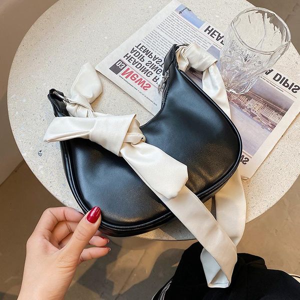 

evening bags bow strap design half-moon crossbody shoulder for women 2021 trend fashion simple soft pu leather handbags and purses