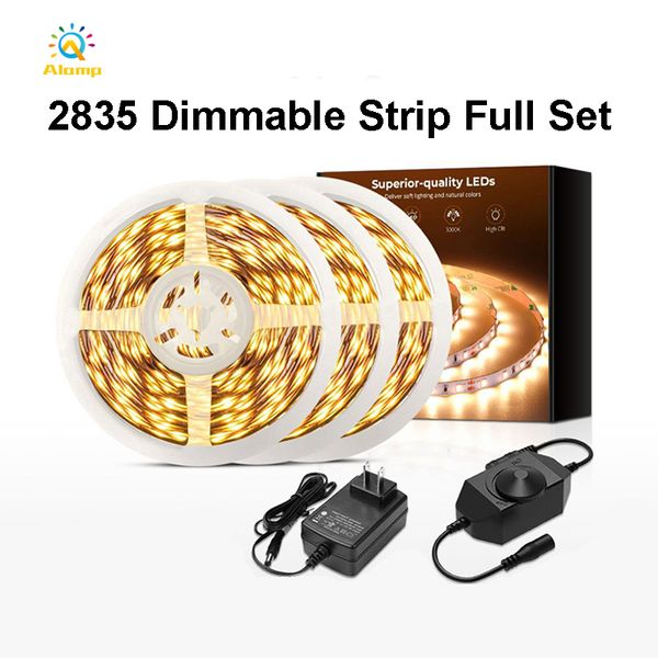 Strip Light 2835SMD Single Color Warm White Nicht wasserdicht 32,8 Fuß 65,6ft LED -Streifenleuchte mit dimmbarem Controller und Adapter