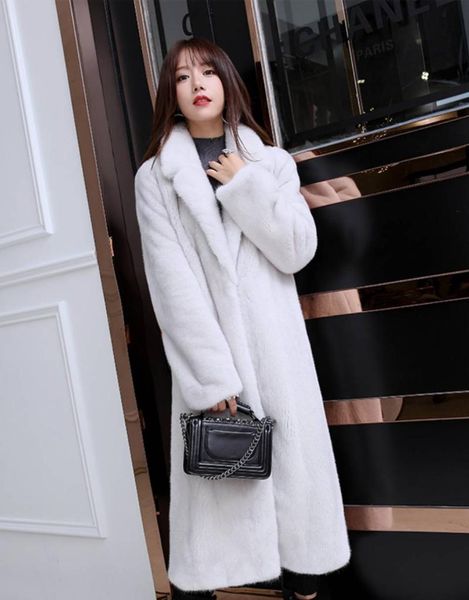 

women's fur & faux arlenesain long mink coat with wide lapels, Black