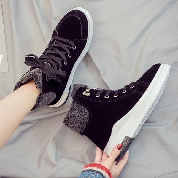 

boots women sneakers fashion flock casual shoes lace-up flats platform womens breathable autumn winter fur, Black