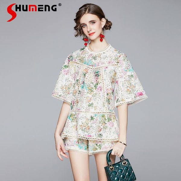 

women's tracksuits 2021 summer female european style doll fairy round neck pullover women streetwear embroidered shorts fashion two-pie, Gray