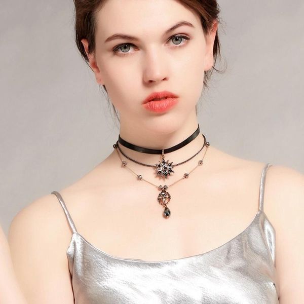 

chokers 2021 european and american luxury style multi layer star water drop pendant choker collar women's necklace girl jewelry, Golden;silver