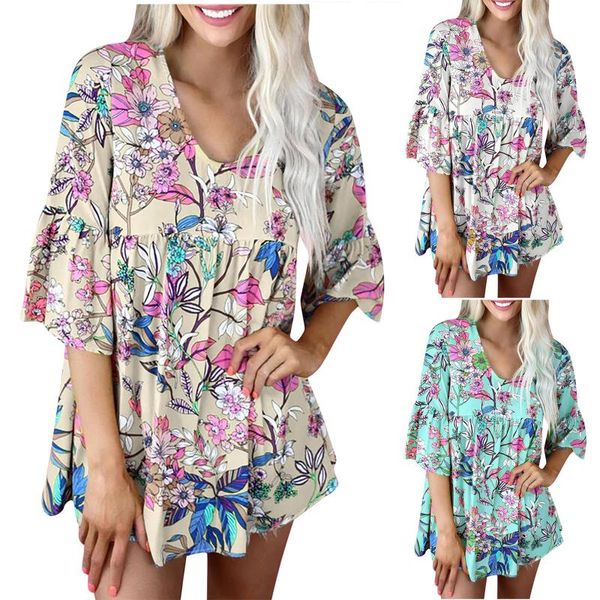 

women's blouses & shirts summer blouse 2021 fashion casual printing o-neck loose short sleeve shirt pullover female blusas femme, White