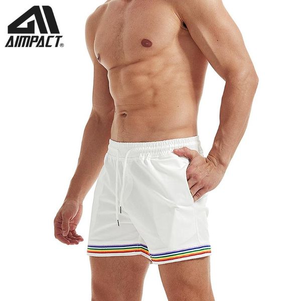 

men's shorts aimpact cotton casual sports fashion drawstring rainbow stripes gym summer board am2359, White;black