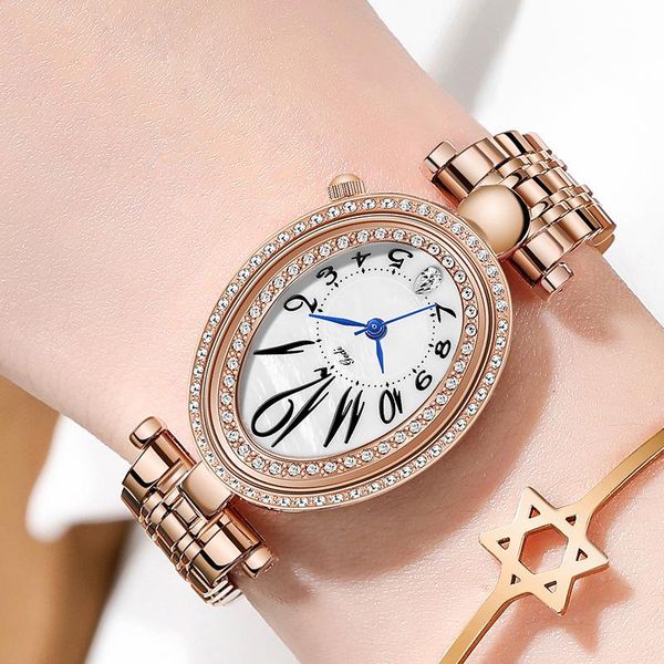 

wristwatches fashion luxury rose gold watches women oval unique casual dress watch for lady elegant stainless steel quartz female clock, Slivery;brown