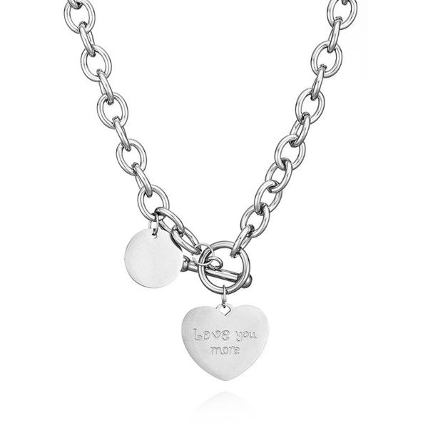 

chains 2021 clavicle chain ins simple love lettering pendant european and american punk hip hop titanium steel necklace female, Silver