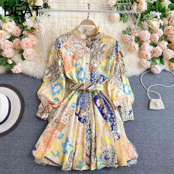 

deat women printing dress stand neck long sleeve arrivals lady temperament fashion spring autumn 11d1821 210709, Black;gray