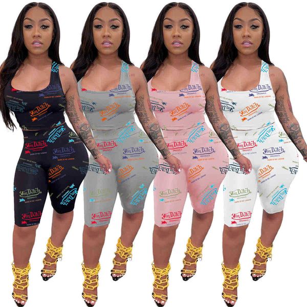 

4 colors womens fashion casual tracksuits 2022 summer vest shorts slim letter imitation cotton short sleeve two pieces pants sets, Gray