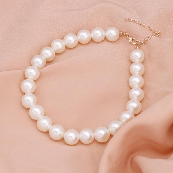

chokers sweet elegant imitation pearl temperament clavicle chain white charm choker short necklace women's necklaces, Golden;silver