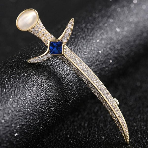 

pins, brooches zlxgirl jewelry metal copper pave zircon sword shape fashion men's anniversary scarf pins gifts, Gray