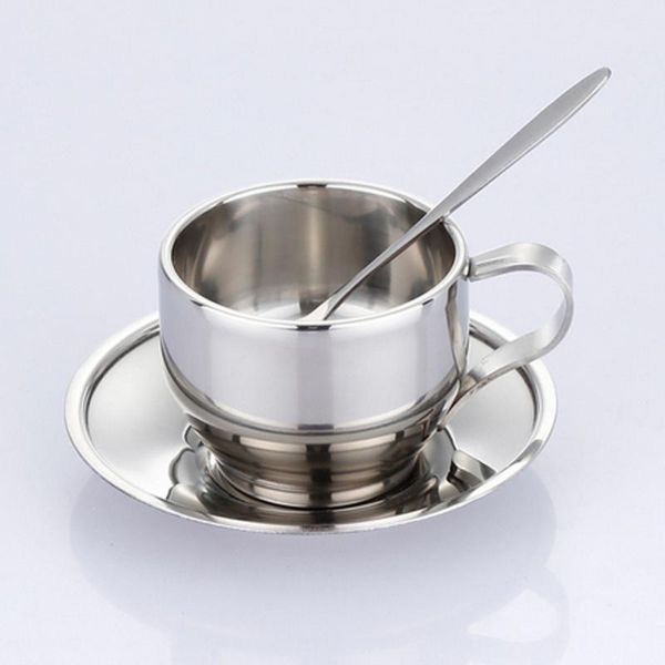 

cups & saucers stainless steel coffee cup saucer and spoon set double wall