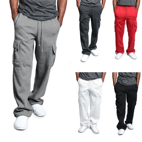 

2021 new men's casual pants multi-pocket loose straight-leg overalls, Black