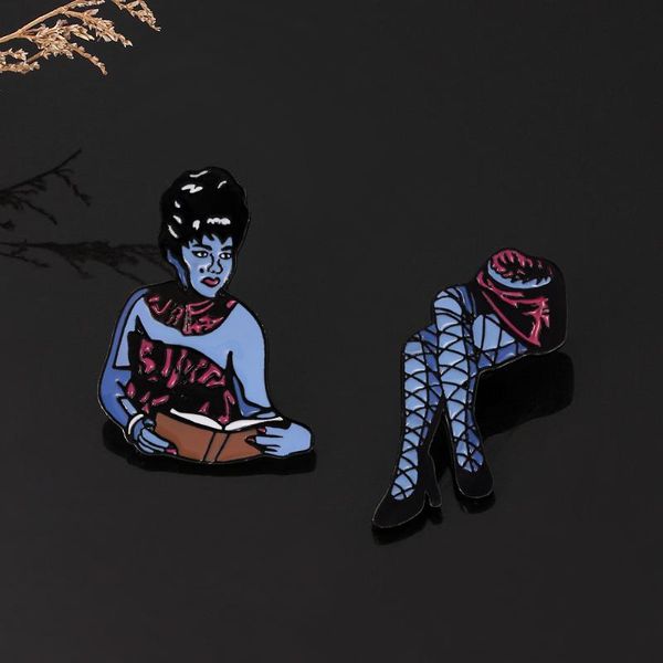 

pins, brooches 2 pcs/set beetlejuice - half lady enamel pins halloween horror art decoration cosplay brooch badges, Gray