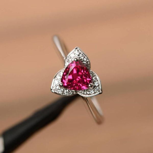 

cluster rings trendy red crystal flower for wedding engagement band jewelry 925 sterling silver zircon stone ring female accessories, Golden;silver
