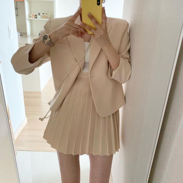 

women's suits & blazers ensemble long sleeve pieces, piece together skirt plied waist high casual korean style xof4, White;black