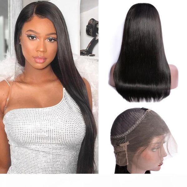 

virgin brazilian pre plucked straight wave 360 degree swiss lace frontal wig human hair wigs with natural hairline, Black;brown