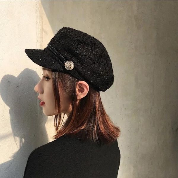 

berets women fashion spring autumn outdoor casual tweed plaid beret hats cotton and wool vintage sunshade flat top, Blue;gray