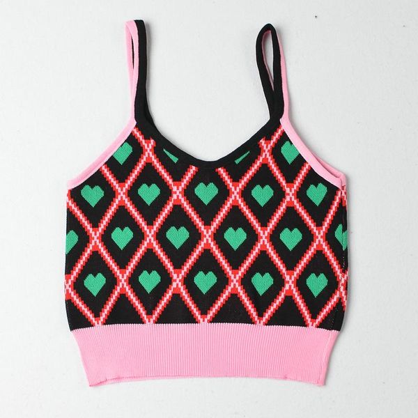 

women's tanks & camis heliar women 2021 summer sweet heart knitted crop geometric cute cloth, White