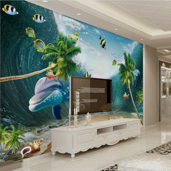 

wallpapers drop custom beautiful seascape 3d dolphin cocos dream mural painting china seas wallpaper underwater