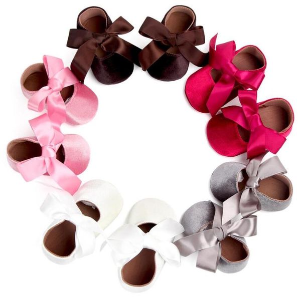 

first walkers solid color ribbon bows born baby girl shoes soft sole non-slip infant for princess girls