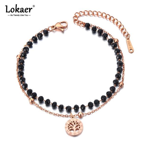 

link, chain lokaer double layer stainless steel black crystal bracelets for women bohemia tree charm bracelet jewelry b21076