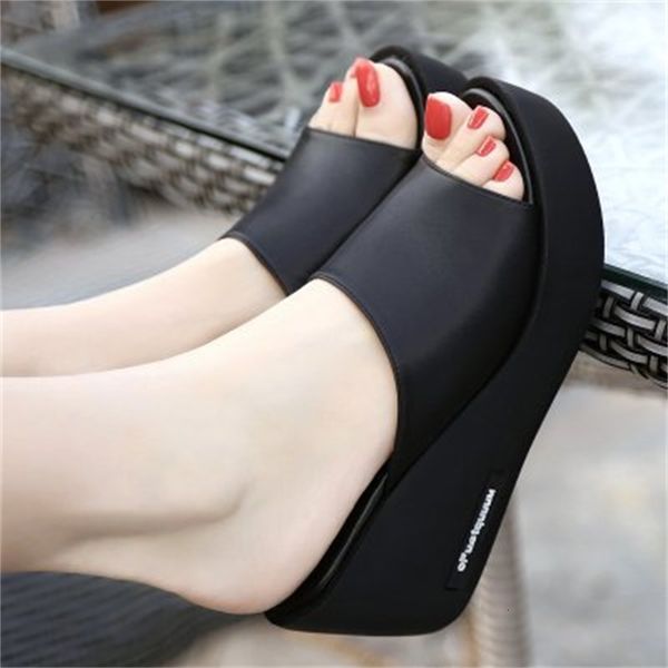 

selling will see plutonium leather women's leisure shoes platform fish mouth wedges sandal bottom 326 slippers 9l6i, Black