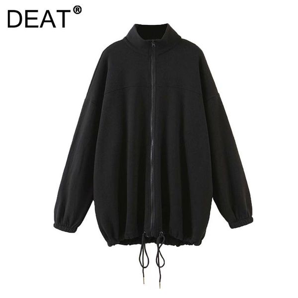 

women's jackets [deat] 2021 autumn fashion tide long sleeve solid color stand-up collar zipper loose casual simple coat women 13z761, Black;brown