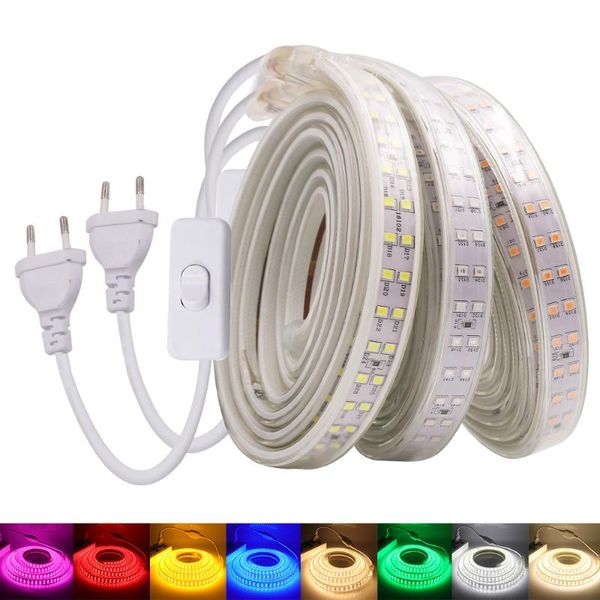 

220v led strip eu uk ip67 waterproof flexible led light blue pink red green white home decoration 2835 180leds/m strip light