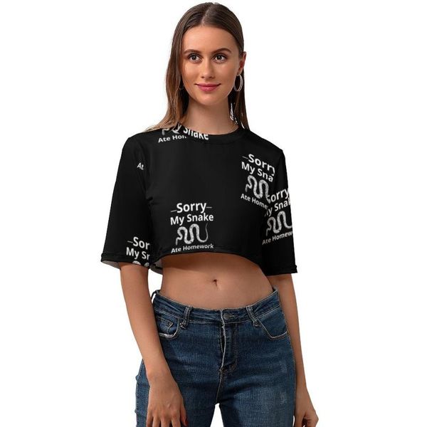 

women's t-shirt snake crop simple casual t shirt o neck ladies graphic short sleeve polyester tee, White