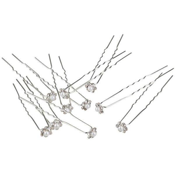 

hair clips 10pcs women's bridal pearl rhinestone decorated u-shaped hairpins (silver)