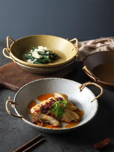 

dishes & plates stoare dinner with rope handle japanese restaurant retro ceramic tableware household deepening soup plate 9-inch