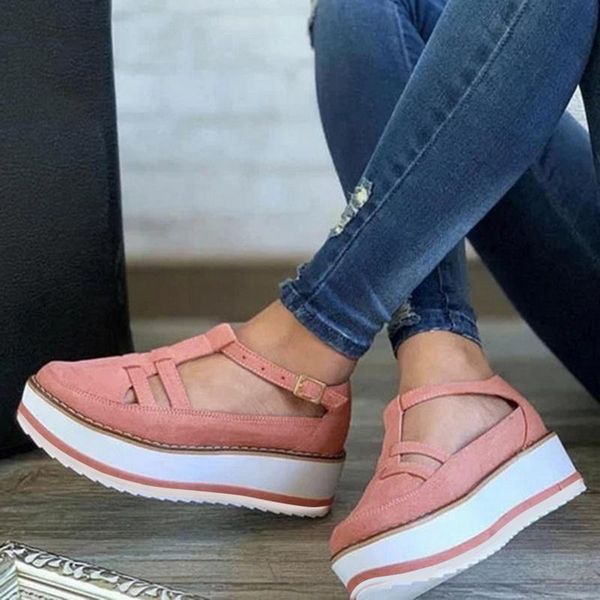 

women's sandals vintage woman buckle pu leather wedge shoes thick bottom flats platform sandals flock female vulcanized shoes, Black