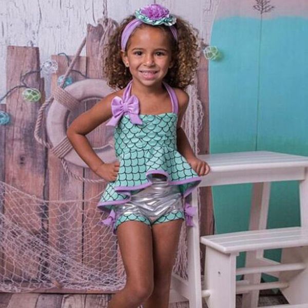 

summer toddler bikinis kids baby girls fish scale print two-piece swimsuit print bowknot swimwear swimsuit bikini outfits