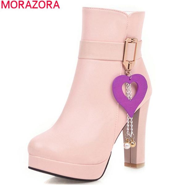 

boots morazora 2021 est ankle women zip heart-shaped autumn high heels platform sweet party wedding shoes woman, Black