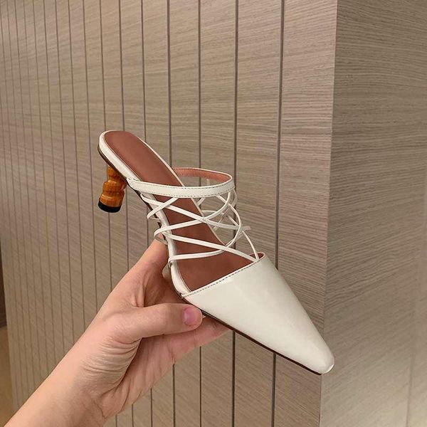 

2021 summer new arrival high heels shoes women's slippers slip on mules genuine leather strange high heels women slippers, Black