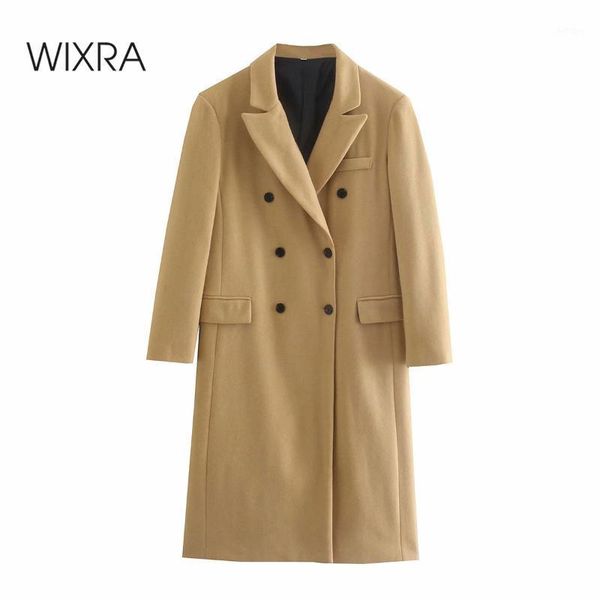 

women's wool & blends wixra women straight overcoat double breasted turn down collar khaki preppy style female long outerwear autumn wi, Black